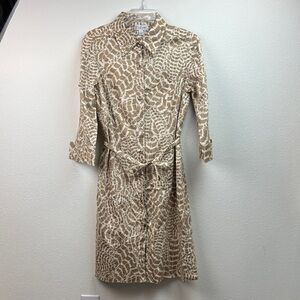 St. John Sport cotton spandex giraffe print roll sleeve button front shirtdress